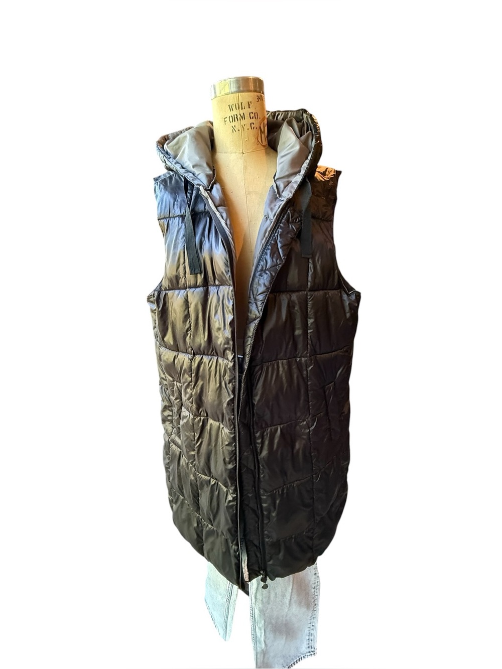 Bernardo Long Hooded Quilted Puffer Vest LOVE Graphic